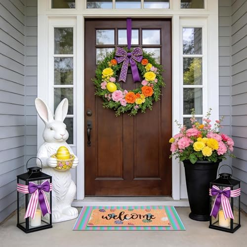 2 Pcs Easter Doormat Outdoor Entrance Colorful Eggs Welcome Door Mat Non Slip Coir Mats Floor Striped Doormat Layering Mat Seasonal for Easter Indoor Front Porch Entryway Decor 23.6 x 31.5 Inch - Image 4