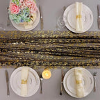 Snowkingdom 6 Pcs Black & Gold Cheesecloth Table Runner 10 FT, Sheer Chiffon Sparkle Gauze Mesh Runners 120 Inch, Glitter Table Centerpieces Decoration for Birthday Party Wedding Christmas Halloween - Image 6