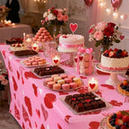 Oudain 2 Pcs Valentine's Day Table Cover Stretch Tablecloth 6 ft Pink Heart Tablecloth - Image 5