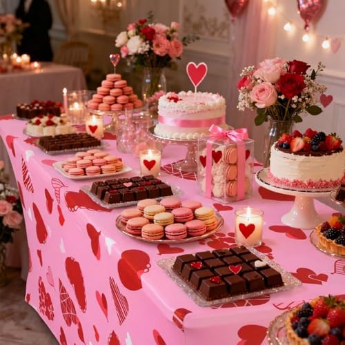 Oudain 2 Pcs Valentine's Day Table Cover Stretch Tablecloth 6 ft Pink Heart Tablecloth - Image 5