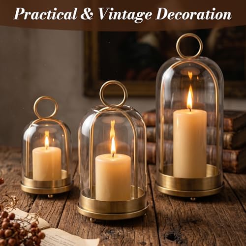 12"&9"&7" Hurricane Glass Candle Holders, Hurricane Holder with Metal Base - Image 2