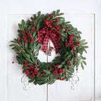 Christmas Olive Wreath for Front Door Christmas Red Berry Decoration, Winter Bowknot Leaves Wreath with Red Berry and Jingle Bell Farmhouse Front Door - Image 3