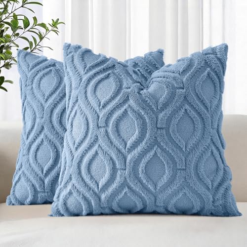 decorUhome Faux Fur Plush Soft Blue Throw Pillow Covers 26x26 Set of 2 by decorUhome