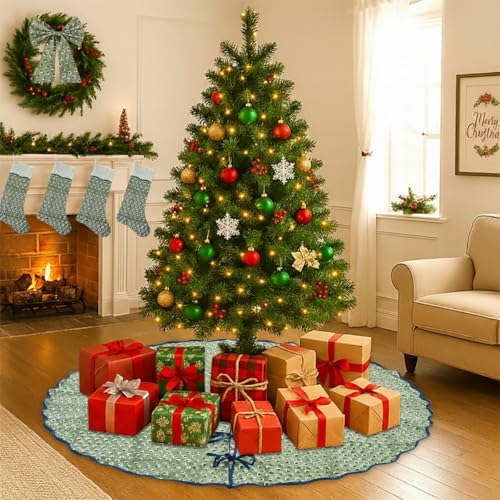 Ridhi Basil Green Hand Block Print Cotton Christmas Tree Skirt 40 Inch - Image 2