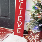 Glitzhome 2 Set 42" H Christmas Welcome Sign Wooden Snowman Santa Vertical Home Wall Decor, Merry Believe Standing Hanging Xmas Porch Decoration for Farmhouse Outdoor Indoor Décor - Image 5