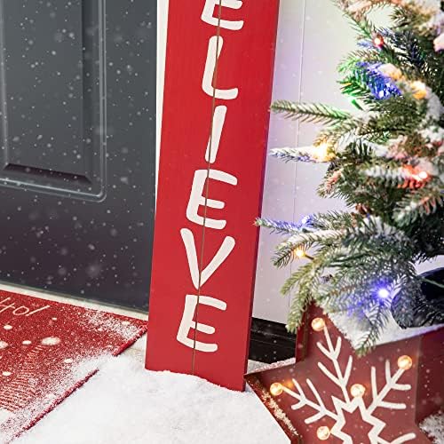 Glitzhome 2 Set 42" H Christmas Welcome Sign Wooden Snowman Santa Vertical Home Wall Decor, Merry Believe Standing Hanging Xmas Porch Decoration for Farmhouse Outdoor Indoor Décor - Image 5