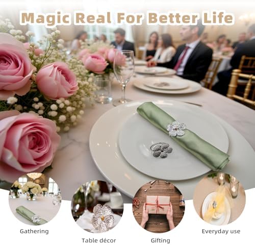 Flower Silver Napkin Rings Set of 50, Shiny Floral Napkin Ring Metal Holder - Image 4