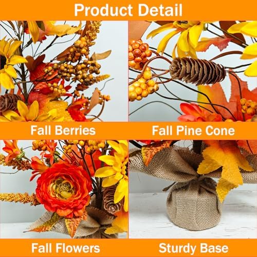 2 Pack Fall Table Decor, 19.6" Artificial Tabletop Fall Tree with Maple Leaves Sunflowers Fall Decorations for Indoor Outdoor Home Autumn Thanksgiving Table Centerpieces - Image 3