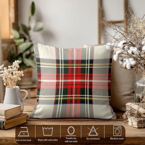 Batmerry Christmas Buffalo Check Plaid Throw Pillow Covers, Red Black and Beige Decorative Pillow Covers Digital Printing Blended for Couch Sofa Bed Invisible Zipper 26X26 in(Set of 2) - Image 3