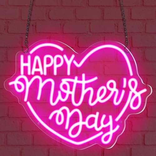 Retisee Large Happy Mother's Day Neon Signs Heart Light Up Happy Diwali Signs Wall Decor for Home Bedroom Living Room Mom's Birthday Gifts(Happy Mother's Day) - Image 6
