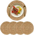 15 inch Round Woven Placemats Set of 4, Boho Rattan Natural Hand-Woven Water Hyacinth Placemats, Chargers for Dinner Plates, Farmhouse Weave Place Mats, Rustic Wicker Table Mats Decor for Home,Wedding by Qavinch