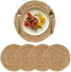 15 inch Round Woven Placemats Set of 4, Boho Rattan Natural Hand-Woven Water Hyacinth Placemats, Chargers for Dinner Plates, Farmhouse Weave Place Mats, Rustic Wicker Table Mats Decor for Home,Wedding by Qavinch