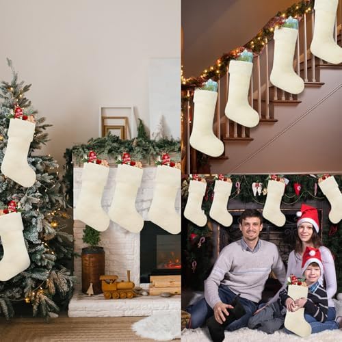 12 Pcs Christmas Stocking 18" Plush,Beige - Image 5