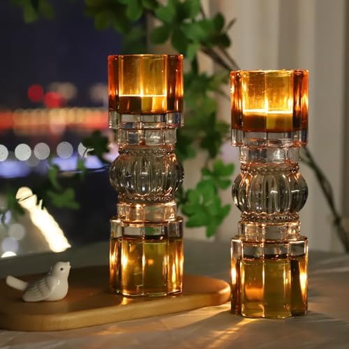 VOHO Tall Amber Votive Candle Holders for Thanksgiving Fall Decor - Image 2