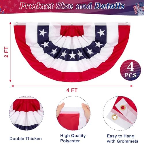 12 PCS 4th of July Banner Flag, 2 × 4 FT Red White Blue Pleated Fan Flag, Independence Day American Banner, Patriotic Fan Bunting for Fourth of July Party Decorations 250th Anniversary - Image 2