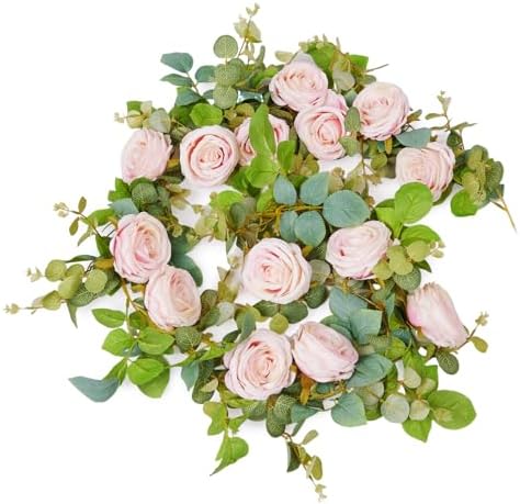 Artificial Flower Garland 2pcs 5.4ft Peony Vine Decor, Light Pink Flower - Image 2