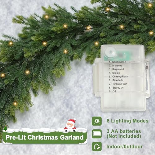 6 FT Christmas Garland Pre Lit Cedar Garlands Artificial Pine Cypress Garlands for Dining Tables Mantle Porches Outdoor Christmas Decorations - Image 4