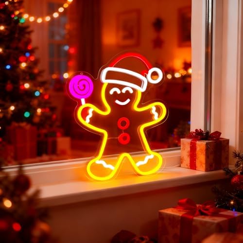 Gingerbread Man Neon Sign, Dimmable Gingerbread Christmas Decorations Lights LED Xmas Neon Light Signs for Bedroom Home Festival Living Room Kids Room Holiday Party Window New Year Decor & Gifts - Image 5