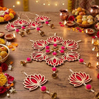 BreezeHug 15 Pcs 9 Inch Lotus Hangings for Diwali Decoration Wooden Lotus Pooja Hangings for Temple Indian Pooja Wood Decoration Backdrops Showpiece for Diwali Home Wall Room Decor - Image 2