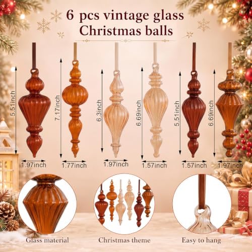 Sotiff 6 Pcs Mercury Glass Christmas Ornaments, Vintage Finial Decorations - Image 4