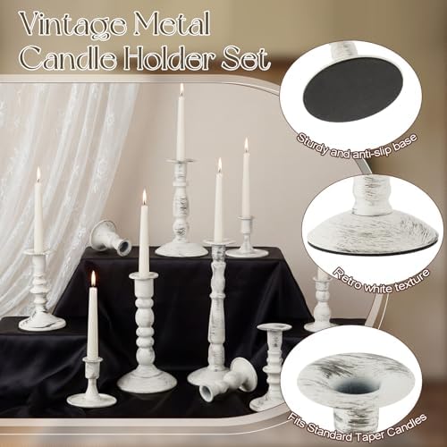 Mumufy 20 Pcs Matte Candlestick Holders, Metal Wedding Taper Candle Holders Vintage Candles Stand Set, Candle Stick Decor for Mantel Table Centerpiece Wedding Dining Table Decor Mantelpiece (White) - Image 3