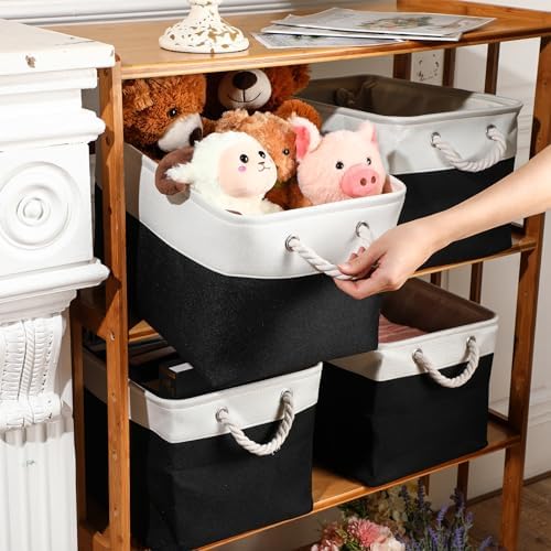 meekoo 8 Pack Fabric Storage Bins Baskets, 15 x 11 x 9.5 in, Black White - Image 2