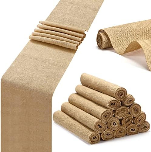 Buryeah 15 Pack Burlap Table Runners,12 x 71 Inch Natural Jute Rustic Runners Vintage Farmhouse Country Table Decor for Wedding Engagement Birthday Party Home Dining Kitchen Decorations by Buryeah