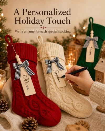 houscly 18 Inch Personalized Christmas Stockings with Name Tags Set of 6 - Image 4