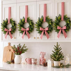 Thiccywoov 8 Pcs 9" Mini Christmas Wreaths for Cabinets with Plaid Bow - Image 2