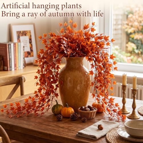 Daifunli 12 Pcs Artificial Fall Hanging Plants Fake Hanging Ferns Plastic Autumn Faux Plants for Wall Room Garden Garland Indoor Outdoor Decor No Basket (Maple Leaves) - Image 4