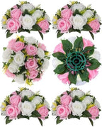 BLOSMON Flower Balls Centerpieces for Table: 6 Pcs Pink White Faux Roses by Blosmon