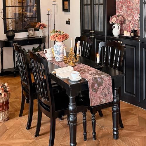 Vintage Floral Table Runner, Cotton-Polyester Blend Thick Fabric, Rustic Decorative Table Cover for Dining, Wedding, and Holiday Parties, 12x90 Inches - Image 4
