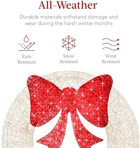 Best Choice Products 36in Pre-Lit Outdoor Christmas Wreath Decoration, LED Metal Holiday Decor for Home w/ 120 Lights, Bow - White/Red - Image 5