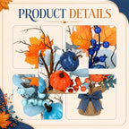 Yinder 2 Pack Lighted Fall Tree 18" Blue Orange Fall Thanksgiving Decor with LED Lights Battery Operated Artificial Eucalyptus Pumpkins Autumn Centerpiece for Harvest Halloween Fireplace Home Decor - Image 3