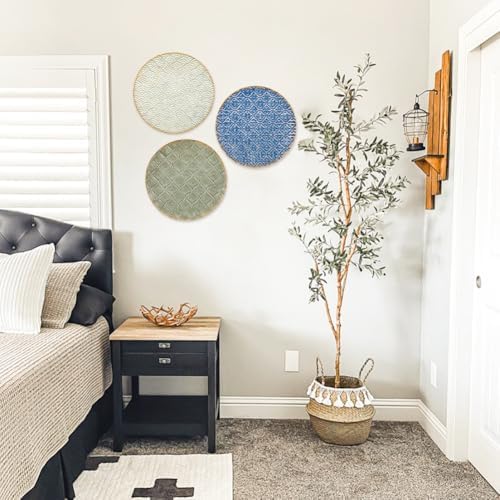 Briful 12" Wall Décor Pack of 3 Metal Blue White Washed Starbursts Radial Plate Wall Art Modern Accent Hanging Wall Decorations For Home Office Bedroom Or Living Room Wall Sculptures - Image 3