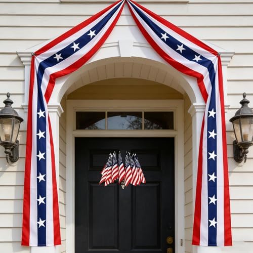 2 Pack Patriotic Bunting Banner, 4th of July Outdoor Porch Decorations 2.5 x 20 ft Red White and Blue American Flag for Memorial Day, Veterans Day, Home Yard (Independence Day-1) - Image 2