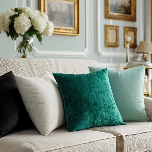 MIULEE Velvet Euro Sham Throw Pillow Covers Emerald Green 24x24 inch Set of 2 - Image 2