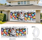 ANNA QUEEN Easter Bunny Garage Door Banner 6x13FT, Cute Rabbit Peeking Cracked Wall Garage Door Cover with Colorful Eggs, Large Outdoor Spring Decoration Backdrop for Double Garage Door & Egg Hunt Party - Image 3
