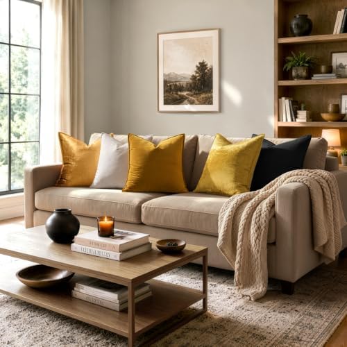 MIULEE Decorative Dark Gold Velvet Euro Sham Throw Pillow Covers 24x24 Inch - Image 4