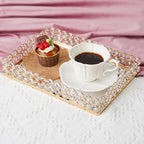 2 Pcs Gold Metal Crystal Mirror Tray - 11.2"x8.1" Table Centerpieces Tray, Multi-Functional Display for Flowers/Cupcakes/Jewelry, Vanity Organizer & Wedding Dessert Table Accent - Image 4