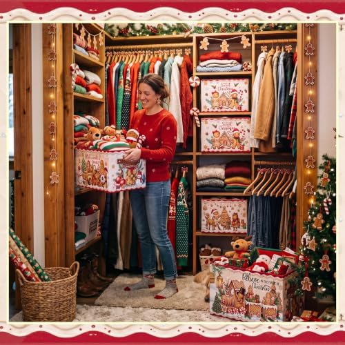 6 Pcs Christmas Gingerbread Storage Bins with Handles, Xmas Gift Baskets - Image 4