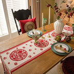 Chinese Red Jacquard Table Runner with Fu Character Festive Tassel Table Cloth Bed Scarf for Lunar New Year Wedding Party Decor (White Red, 13 "x94 ) - Image 7