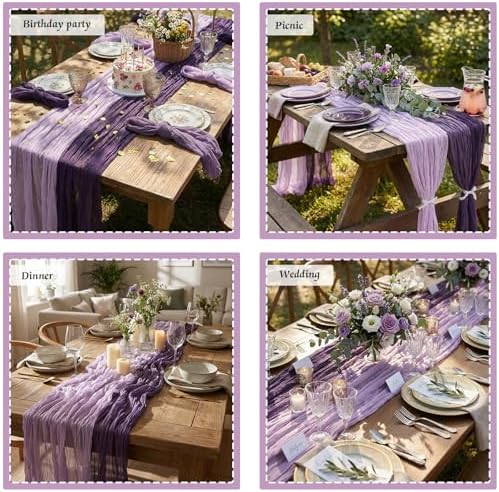 Remagr 12 Pcs Gradient Purple Cheesecloth Gauze Table Runners - Image 4