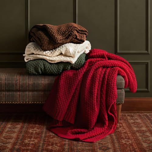 EVERGRACEHOME Chunky Chenille Knit Throw Blanket, 60 x 80, Classic Red - Image 6