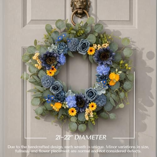 22'' Autumn Wreath for Front Door Decor,Sunflowers with Berry Accents - Image 2