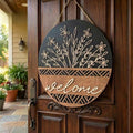 3D Round Wooden Welcome Sign Rustic Front Door Floral Porch Outdoor x2 by CJMYHOME