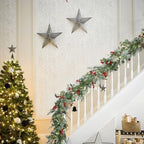 Red Berry Christmas Garland, Artificail Pine Garland with Berries Eucalyptus Cedar Leaves for Winter Holiday Home Table Centerpiece Decor (Light Green) - Image 3