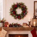Christmas Wreath for Front Door Cedar Buffalo Plaid Wreath with Holly Berry - Image 4