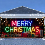 Colorful Neon Merry Christmas Garage Door Banner 7x16FT, Bright Holiday Sign for Xmas, Outdoor Decoration for Garage Doors, Large Garage Cover for Christma - Image 2