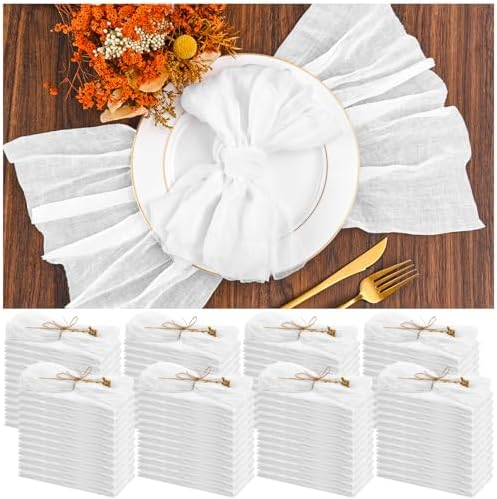 100 Pieces Cloth Napkins White Dinner Cheesecloth Napkins for Wedding,Wrinkled Cloth Napkins Bulk for Home Party Rustic Table Decoration, 17 x 17 Inch by Teruntrue